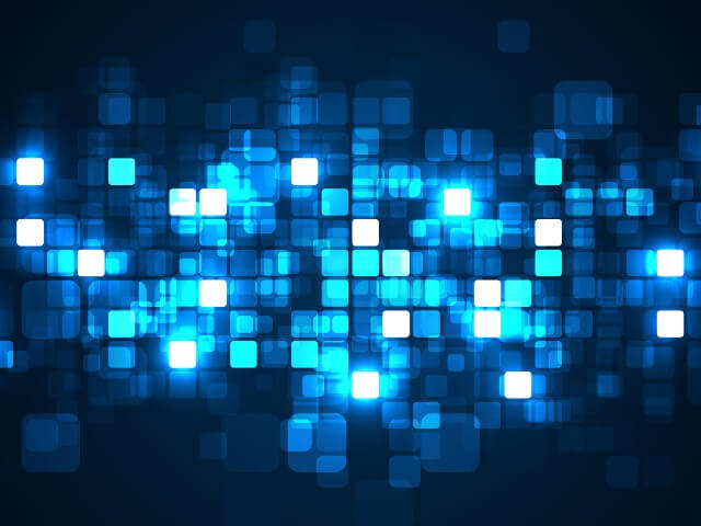 imagem em vários tons de azul, mostrando pixels gigantes