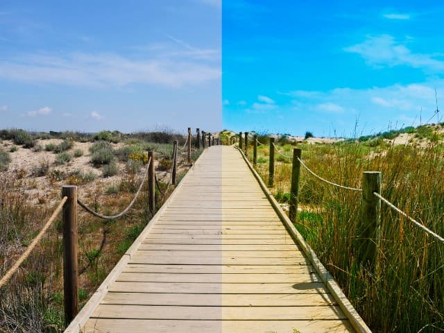 Imagem comparativa antes e depois da aplicação das edições de cores